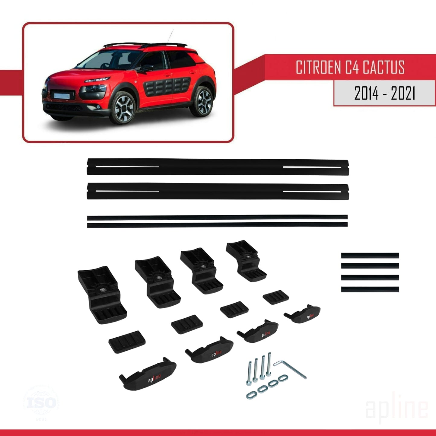 Compatible avec Citroen C4 Cactus 2014-2021 BASIC Model Barres de Toit Railing Porte-Bagages de Voiture Noir Aluminium 2 Barres