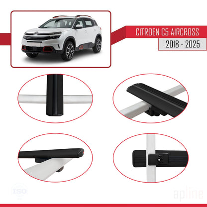 Compatible avec Citroen C5 Aircross 2018-2025 BASIC Model Barres de Toit Railing Porte-Bagages de Voiture Noir Aluminium 3 Barres