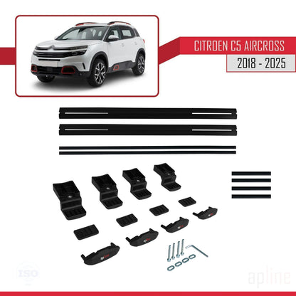 Compatible avec Citroen C5 Aircross 2018-2025 BASIC Model Barres de Toit Railing Porte-Bagages de Voiture Noir Aluminium 2 Barres