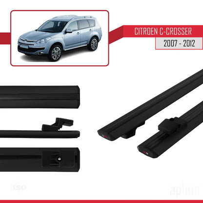 Compatible avec Citroen C-Crosser 2007-2012 BASIC Model Barres de Toit Railing Porte-Bagages de Voiture Noir Aluminium 2 Barres