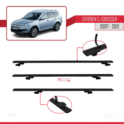 Compatible avec Citroen C-Crosser 2007-2012 BASIC Model Barres de Toit Railing Porte-Bagages de Voiture Noir Aluminium 2 Barres