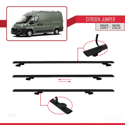 Compatible avec Citroen Jumper 2 2007-2025 BASIC Model Barres de Toit Railing Porte-Bagages de Voiture Noir Aluminium 2 Barres