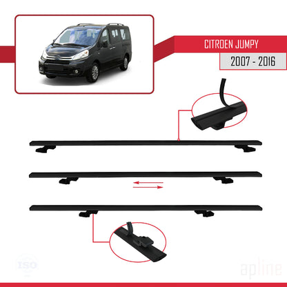 Compatible avec Citroen Jumpy 2 (G9) 2007-2016 BASIC Model Barres de Toit Railing Porte-Bagages de Voiture Noir Aluminium 2 Barres