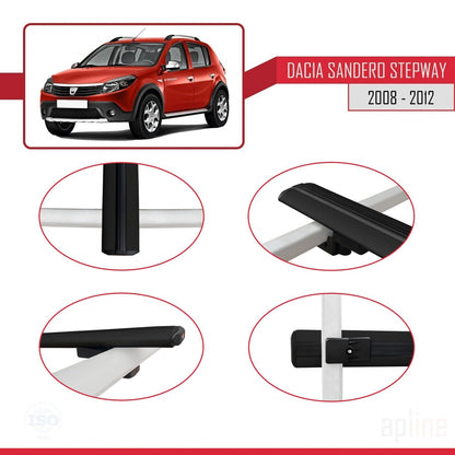 Compatible avec Dacia Sandero Stepway 2008-2012 BASIC Model Barres de Toit Railing Porte-Bagages de Voiture Noir Aluminium 3 Barres