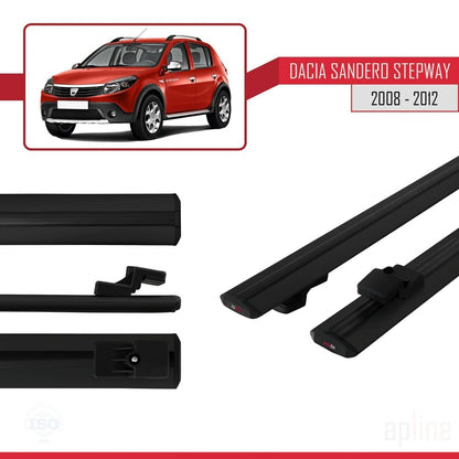 Compatible avec Dacia Sandero Stepway 2008-2012 BASIC Model Barres de Toit Railing Porte-Bagages de Voiture Noir Aluminium 2 Barres