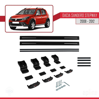 Compatible avec Dacia Sandero Stepway 2008-2012 BASIC Model Barres de Toit Railing Porte-Bagages de Voiture Noir Aluminium 2 Barres