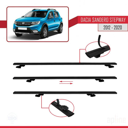 Compatible avec Dacia Sandero Stepway 2 2012-2020 BASIC Model Barres de Toit Railing Porte-Bagages de Voiture Noir Aluminium 2 Barres
