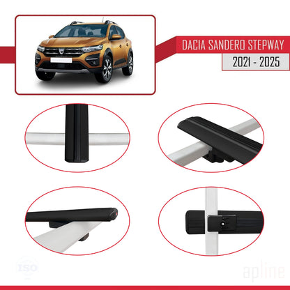 Compatible avec Dacia Sandero Stepway 3 2021-2025 BASIC Model Barres de Toit Railing Porte-Bagages de Voiture Noir Aluminium 3 Barres