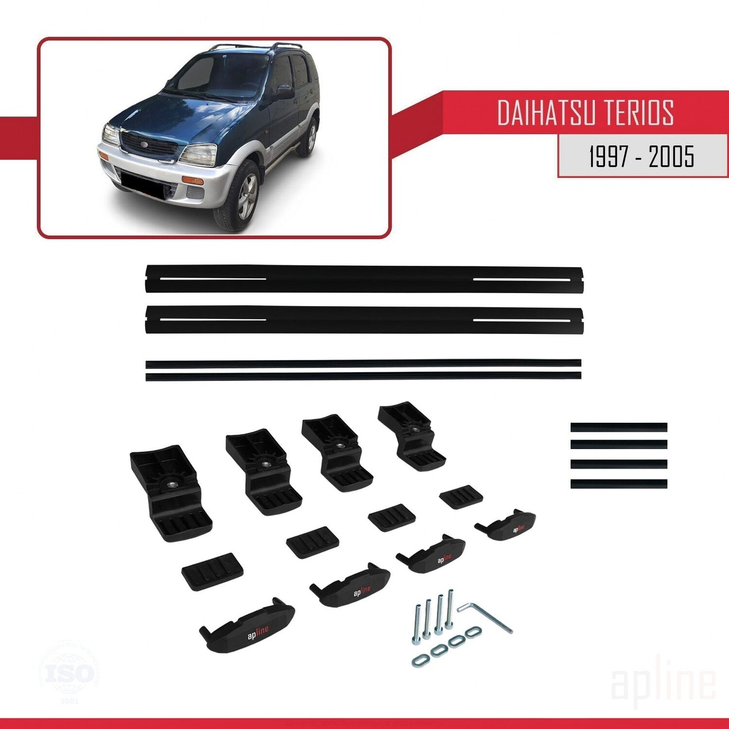 Compatible avec Daihatsu Terios (J100) 1997-2005 BASIC Model Barres de Toit Railing Porte-Bagages de Voiture Noir Aluminium 2 Barres