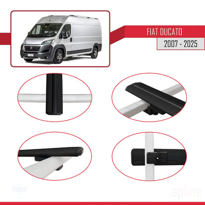 Compatible avec Fiat Ducato 3 2007-2025 BASIC Model Barres de Toit Railing Porte-Bagages de Voiture Noir Aluminium 3 Barres