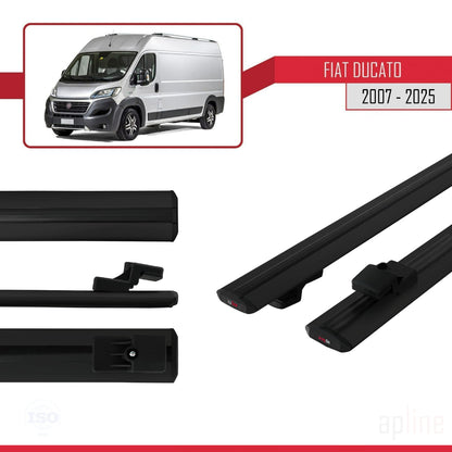 Compatible avec Fiat Ducato 3 2007-2025 BASIC Model Barres de Toit Railing Porte-Bagages de Voiture Noir Aluminium 2 Barres