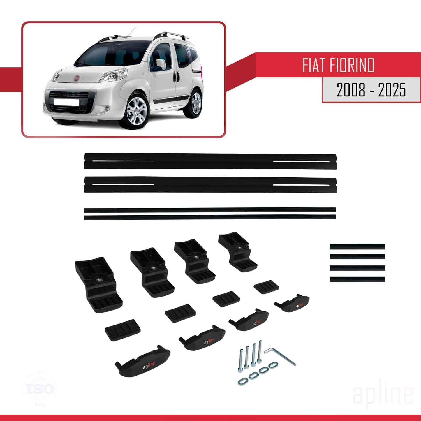 Compatible avec Fiat Fiorino 3 2008-2025 BASIC Model Barres de Toit Railing Porte-Bagages de Voiture Noir Aluminium 2 Barres
