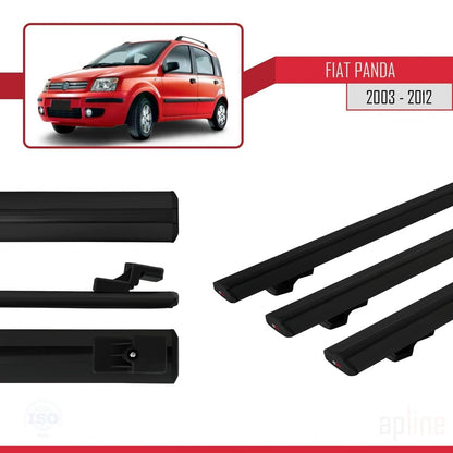 Compatible avec Fiat Panda 2 (169) 2003-2012 BASIC Model Barres de Toit Railing Porte-Bagages de Voiture Noir Aluminium 3 Barres