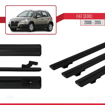 Compatible avec Fiat Sedici 2006-2015 BASIC Model Barres de Toit Railing Porte-Bagages de Voiture Noir Aluminium 3 Barres