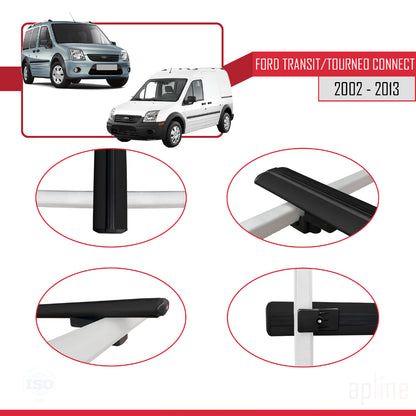 Compatible avec Ford Transit/Tourneo Connect 2002-2013 BASIC Model Barres de Toit Railing Porte-Bagages de Voiture Noir Aluminium 4 Barres