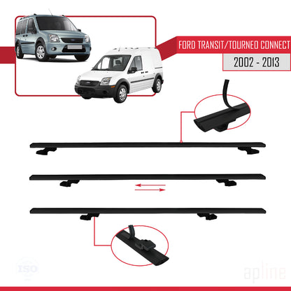 Compatible avec Ford Transit/Tourneo Connect 2002-2013 BASIC Model Barres de Toit Railing Porte-Bagages de Voiture Noir Aluminium 4 Barres