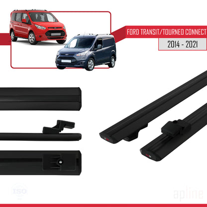 Compatible avec Ford Transit/Tourneo Connect 2 2014-2021 BASIC Model Barres de Toit Railing Porte-Bagages de Voiture Noir Aluminium 2 Barres