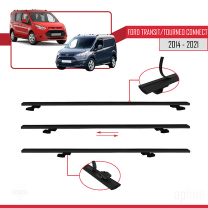 Compatible avec Ford Transit/Tourneo Connect 2 2014-2021 BASIC Model Barres de Toit Railing Porte-Bagages de Voiture Noir Aluminium 2 Barres