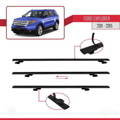 Compatible avec Ford Explorer 5 (U502) Pre-Facelift 2011-2015 BASIC Model Barres de Toit Railing Porte-Bagages de Voiture Noir Aluminium 3 Barres