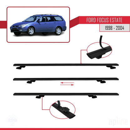 Compatible avec Ford Focus (C170) Break 1998-2004 BASIC Model Barres de Toit Railing Porte-Bagages de Voiture Noir Aluminium 3 Barres