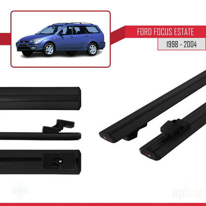 Compatible avec Ford Focus (C170) Break 1998-2004 BASIC Model Barres de Toit Railing Porte-Bagages de Voiture Noir Aluminium 2 Barres