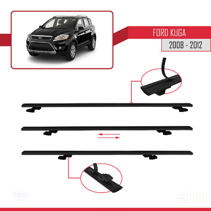 Compatible avec Ford Kuga (C394) 2008-2012 BASIC Model Barres de Toit Railing Porte-Bagages de Voiture Noir Aluminium 2 Barres