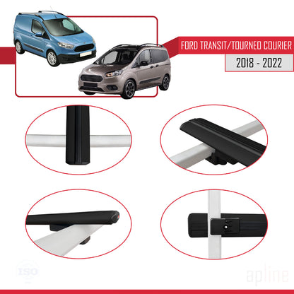 Compatible avec Ford Transit/Tourneo Courier Post-Facelift 2018-2022 BASIC Model Barres de Toit Railing Porte-Bagages de Voiture Noir Aluminium 3 Barres