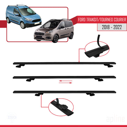 Compatible avec Ford Transit/Tourneo Courier Post-Facelift 2018-2022 BASIC Model Barres de Toit Railing Porte-Bagages de Voiture Noir Aluminium 3 Barres