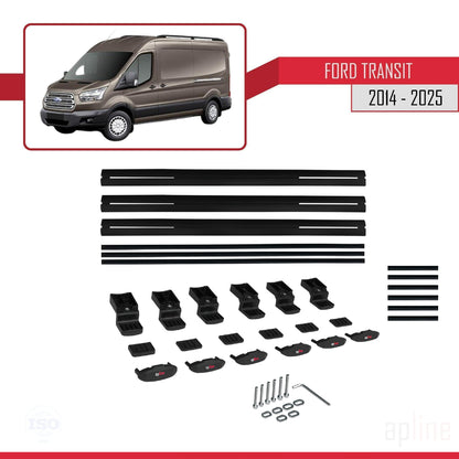 Compatible avec Ford Transit 2014-2025 BASIC Model Barres de Toit Railing Porte-Bagages de Voiture Noir Aluminium 3 Barres