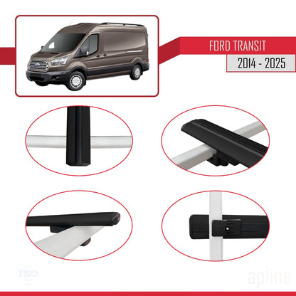 Compatible avec Ford Transit 2014-2025 BASIC Model Barres de Toit Railing Porte-Bagages de Voiture Noir Aluminium 4 Barres
