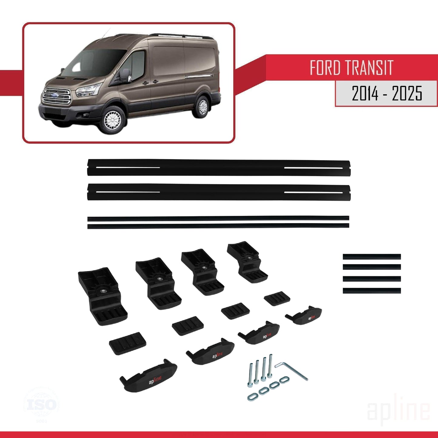 Compatible avec Ford Transit 2014-2025 BASIC Model Barres de Toit Railing Porte-Bagages de Voiture Noir Aluminium 2 Barres