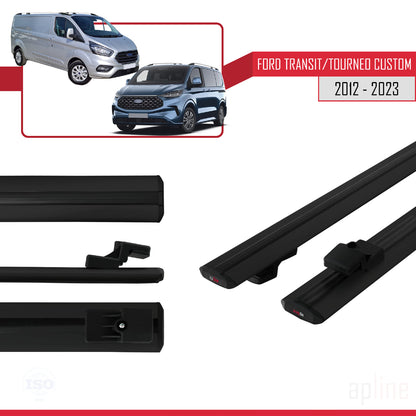 Compatible with Ford Transit/Tourneo Custom 2012-2023 BASIC Model Car Roof Rack Cross Bar Black Aluminium 2 Bars