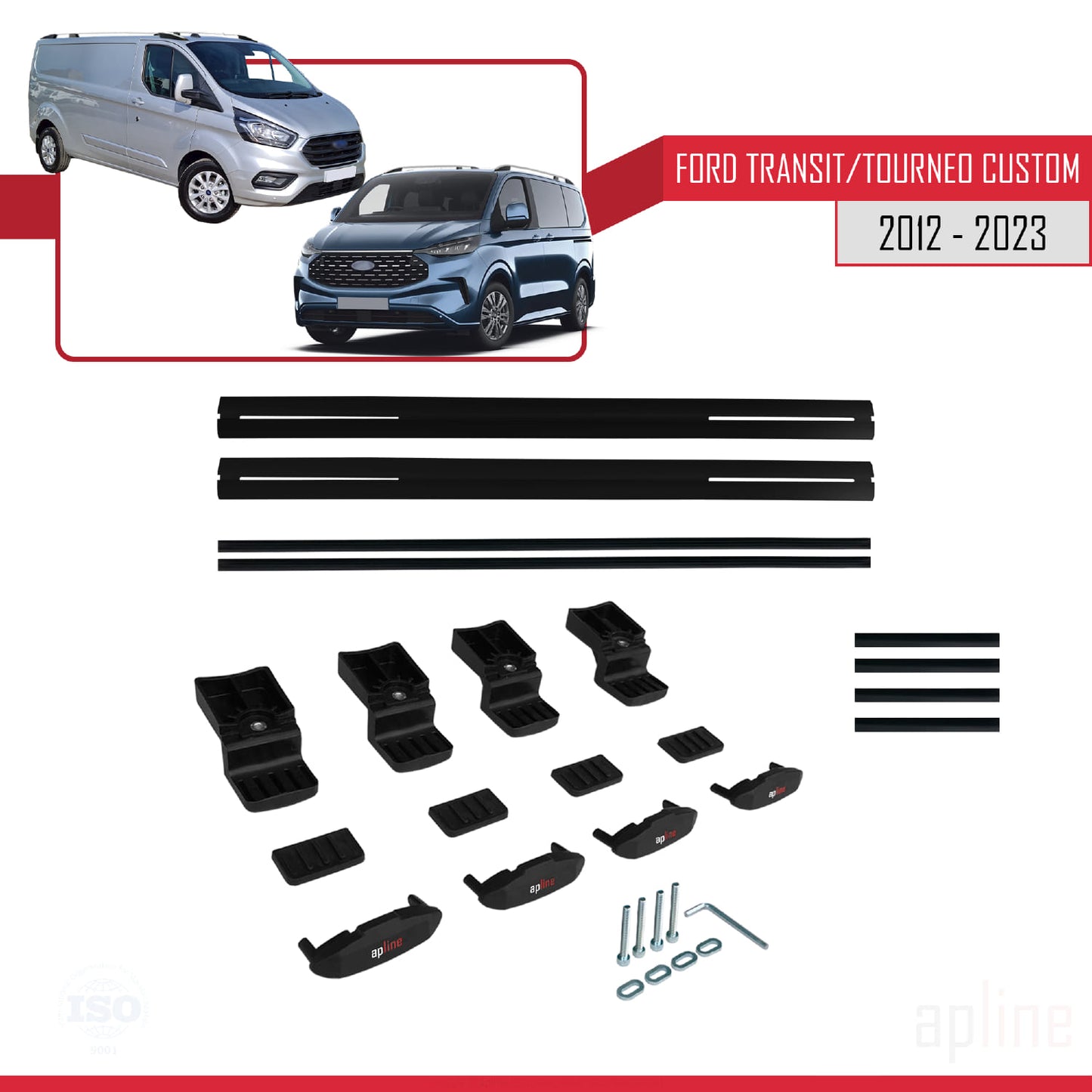Compatible with Ford Transit/Tourneo Custom 2012-2023 BASIC Model Car Roof Rack Cross Bar Black Aluminium 2 Bars