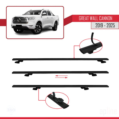 Compatible avec Great Wall Cannon 2019-2025 BASIC Model Barres de Toit Railing Porte-Bagages de Voiture Noir Aluminium 2 Barres