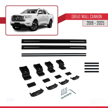 Compatible avec Great Wall Cannon 2019-2025 BASIC Model Barres de Toit Railing Porte-Bagages de Voiture Noir Aluminium 2 Barres