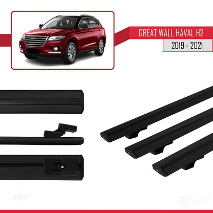 Compatible with Great Wall Haval H2 2019-2021 BASIC Model Car Roof Rack Cross Bar Black Aluminium 3 Bars