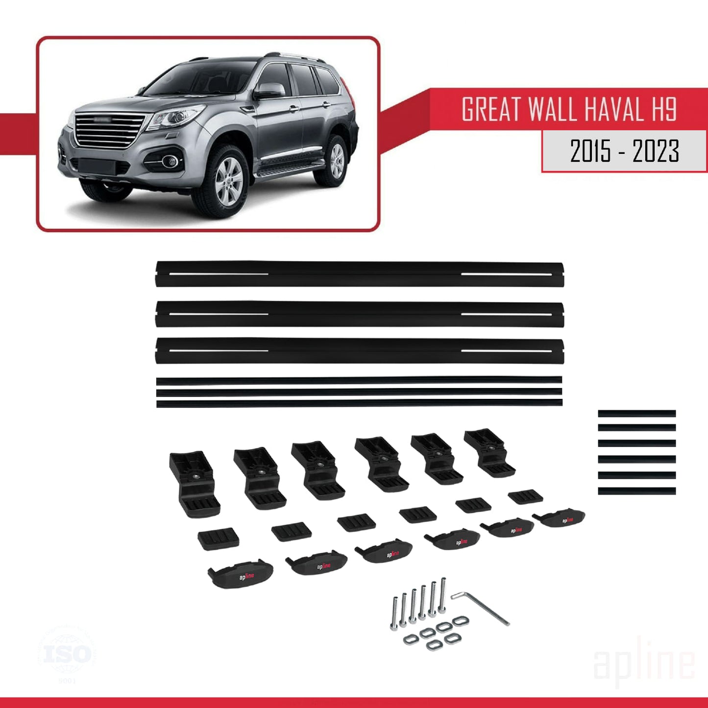 Compatible with Great Wall Haval H9 2015-2023 BASIC Model Car Roof Rack Cross Bar Black Aluminium 3 Bars