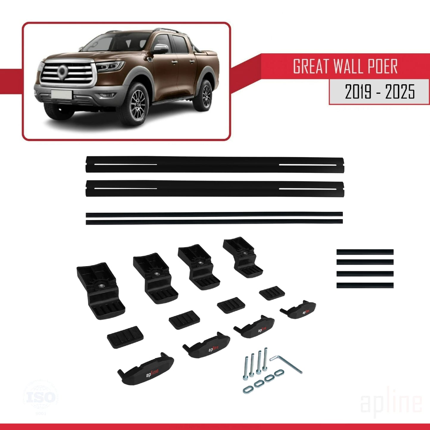 Compatible with Great Wall Poer 2019-2025 BASIC Model Car Roof Rack Cross Bar Black Aluminium 2 Bars