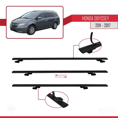Compatible avec Honda Odyssey 2011-2017 BASIC Model Barres de Toit Railing Porte-Bagages de Voiture Noir Aluminium 3 Barres