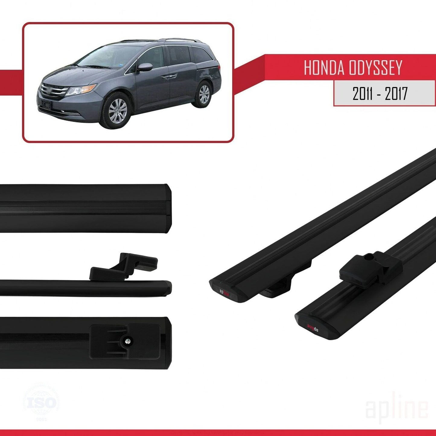 Compatible avec Honda Odyssey 2011-2017 BASIC Model Barres de Toit Railing Porte-Bagages de Voiture Noir Aluminium 2 Barres