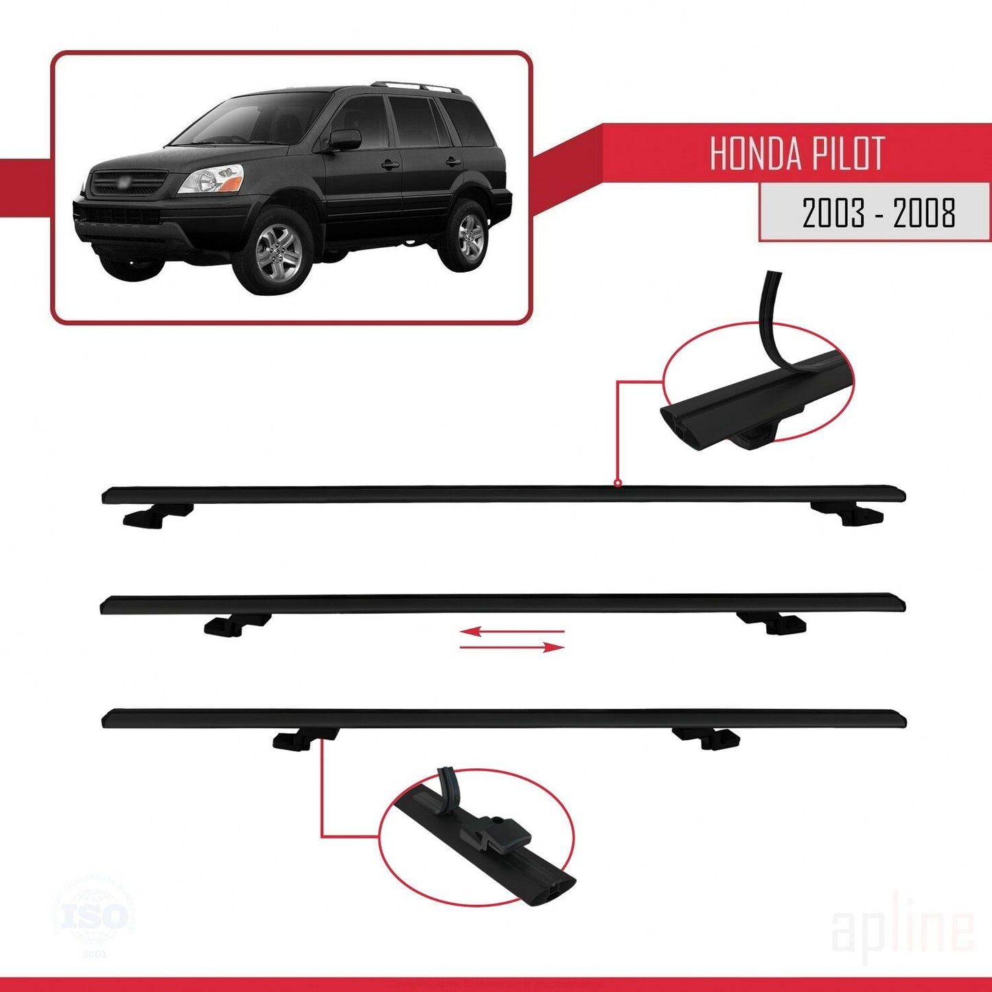 Compatible with Honda Pilot 2003-2008 BASIC Model Car Roof Rack Cross Bar Black Aluminium 3 Bars