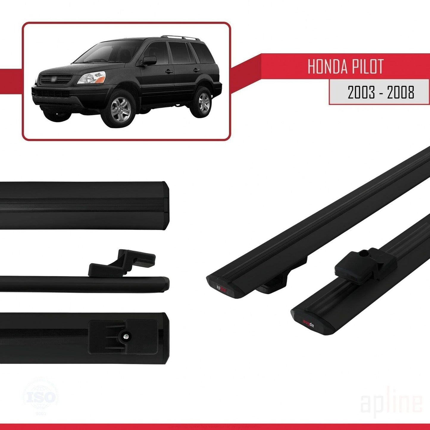 Compatible with Honda Pilot 2003-2008 BASIC Model Car Roof Rack Cross Bar Black Aluminium 2 Bars