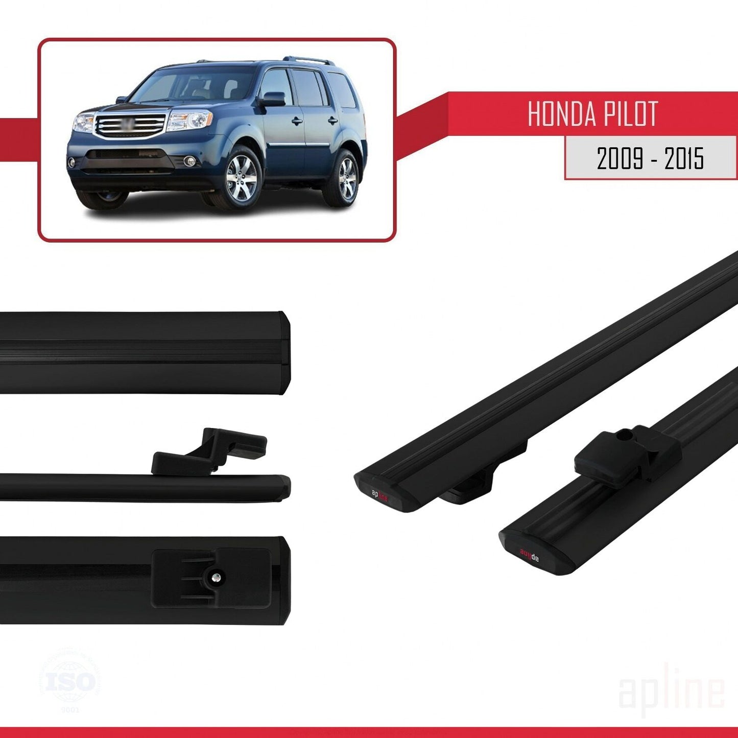 Compatible avec Honda Pilot 2 2009-2015 BASIC Model Barres de Toit Railing Porte-Bagages de Voiture Noir Aluminium 2 Barres