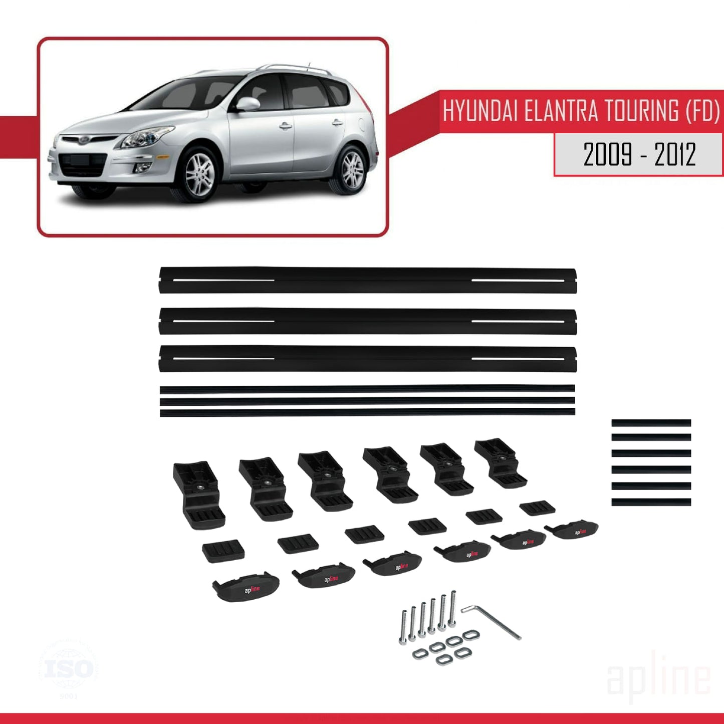 Compatible avec Hyundai Elantra Touring (FD) 2009-2012 BASIC Model Barres de Toit Railing Porte-Bagages de Voiture Noir Aluminium 3 Barres