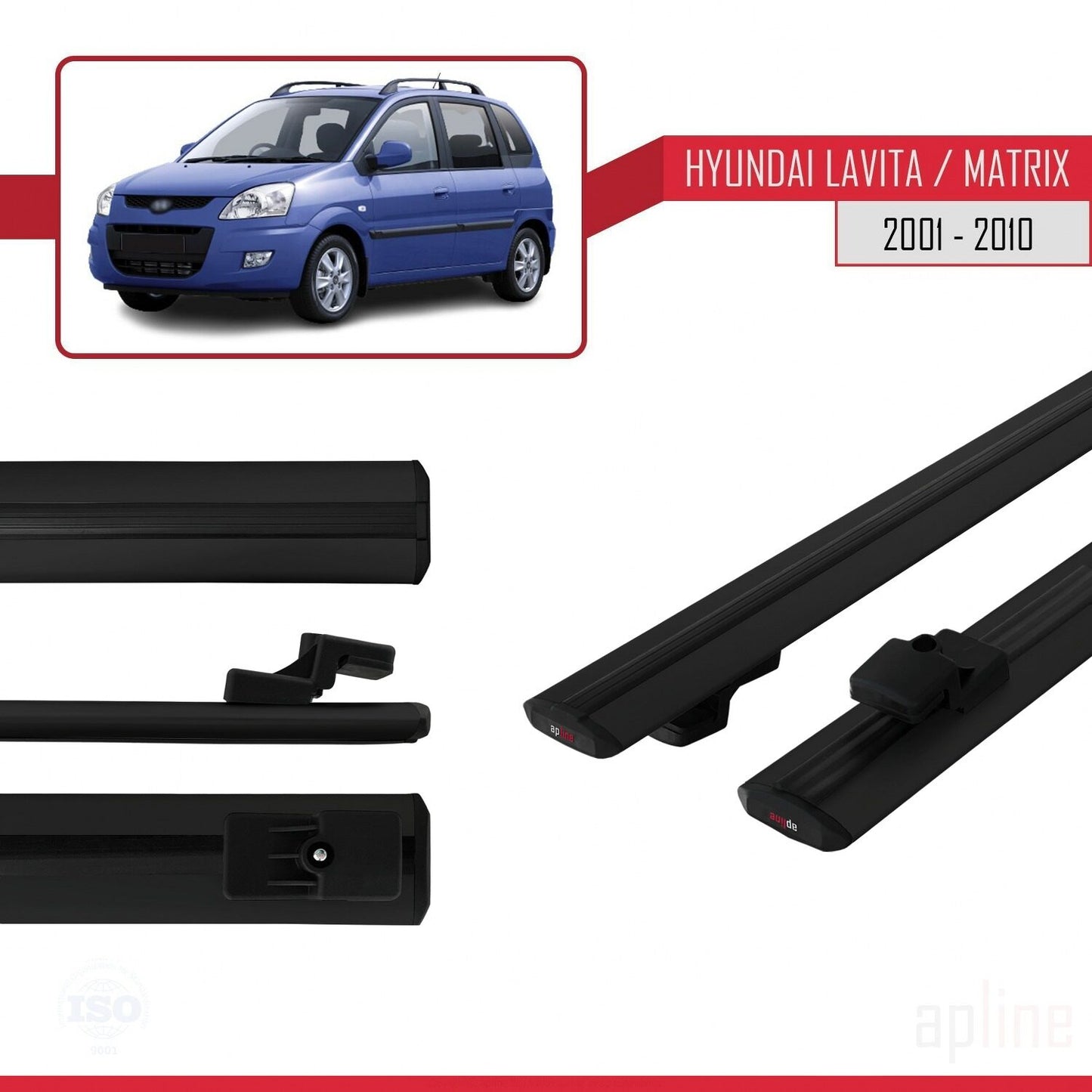 Compatible avec Hyundai Matrix (FC) 2001-2010 BASIC Model Barres de Toit Railing Porte-Bagages de Voiture Noir Aluminium 2 Barres
