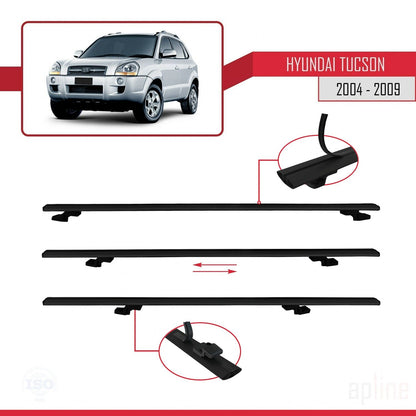 Compatible avec Hyundai Tucson (JM) 2004-2009 BASIC Model Barres de Toit Railing Porte-Bagages de Voiture Noir Aluminium 3 Barres