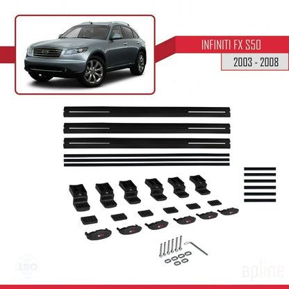 Compatible avec Infiniti FX (S50) 2003-2008 BASIC Model Barres de Toit Railing Porte-Bagages de Voiture Noir Aluminium 3 Barres