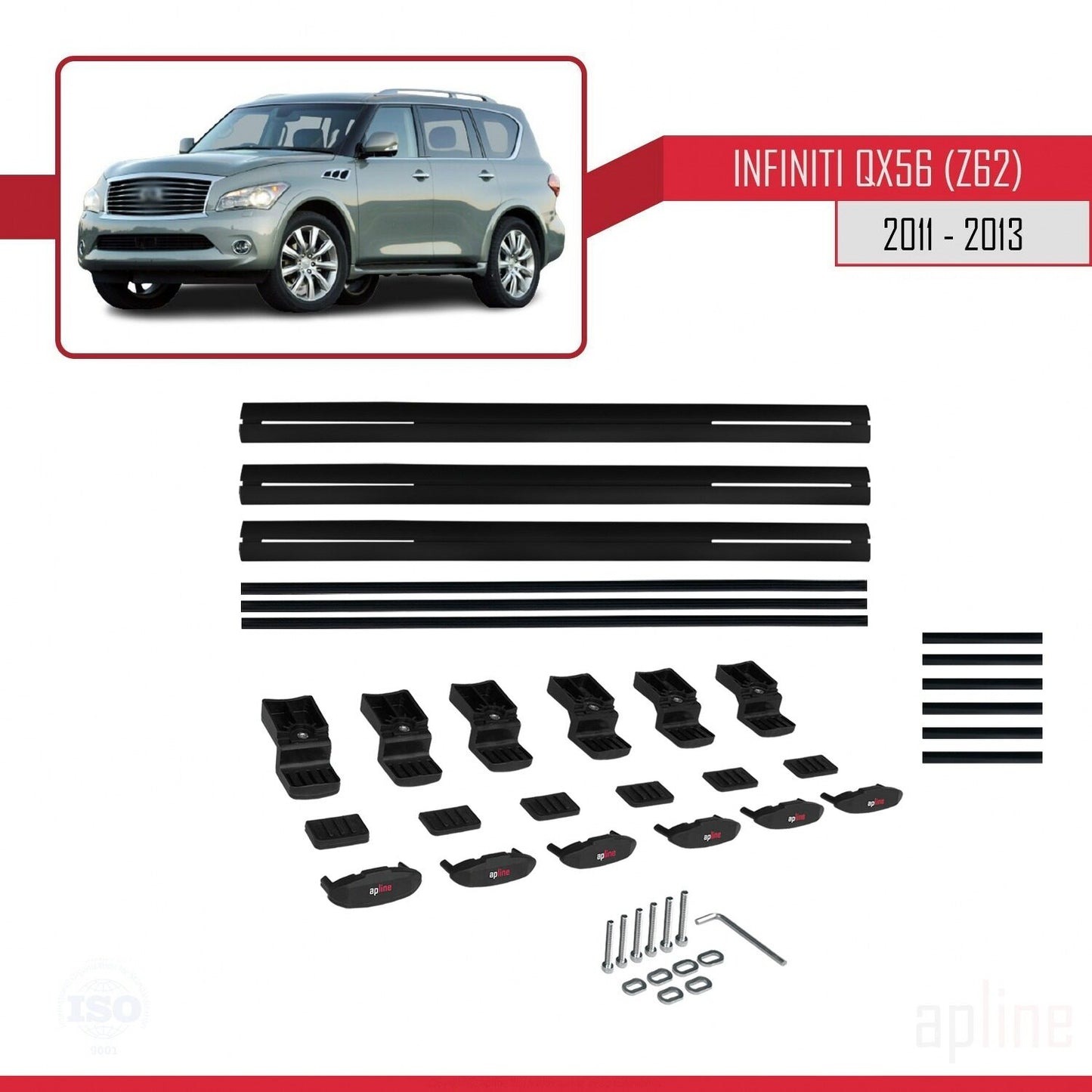 Compatible avec IInfiniti QX56 (Z62) 2011-2013 BASIC Model Barres de Toit Railing Porte-Bagages de Voiture Noir Aluminium 3 Barres