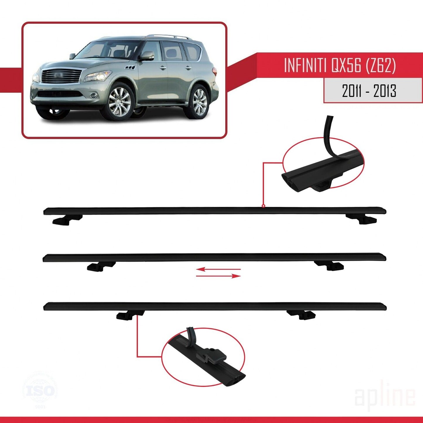 Compatible avec IInfiniti QX56 (Z62) 2011-2013 BASIC Model Barres de Toit Railing Porte-Bagages de Voiture Noir Aluminium 2 Barres