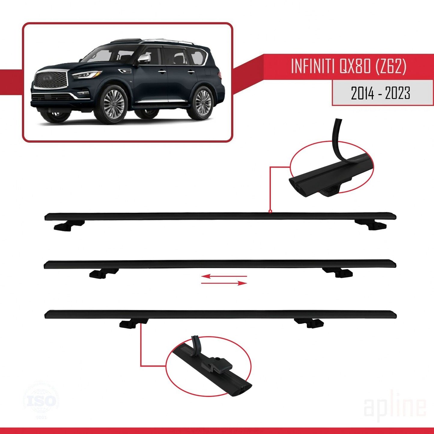 Compatible avec Infiniti QX80 (Z62) 2014-2023 BASIC Model Barres de Toit Railing Porte-Bagages de Voiture Noir Aluminium 2 Barres